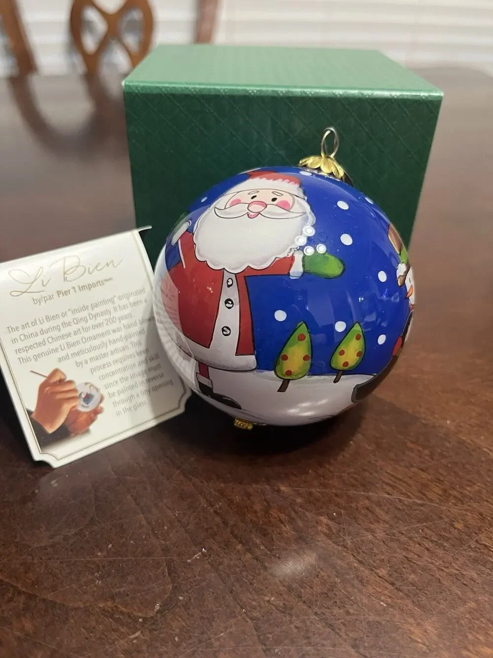 Pier 1 Li Bien 2015 Santa Penguin Snowman Glass Christmas Ornament Hand Painted